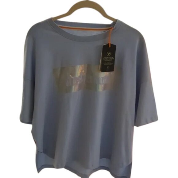 Timberland Metallic Blue Logo Crop Top NWT - Picture 1 of 12